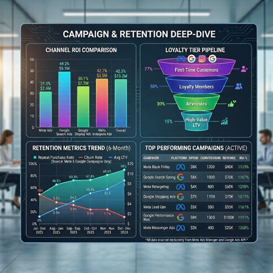 Conversion Rate Optimisation services dashboard showing conversion rates, user behavior, and funnel performance